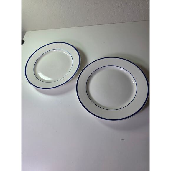 Set of 2 THOMPSON POTTERY White Bronco Blue Discontinued 10.5" Dinner Plates - Picture 2 of 6